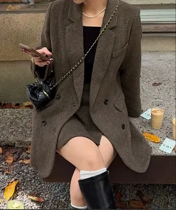 자켓+슬릿 미니 스커트 set