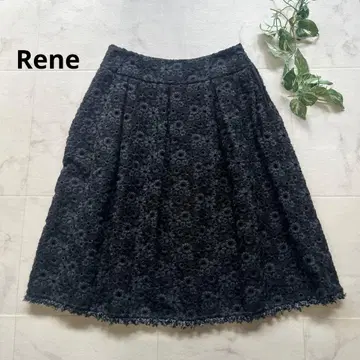 새상품급 Rene 컷워크 레이스 스커트 프린지 비즈 블랙 사이즈 34