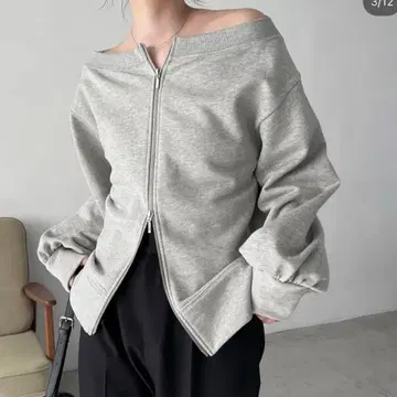 CAPRICIEUX LE'MAGE W 지퍼 보트넥 맨투맨 그레이