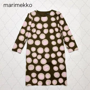새상품급 marimekko 원피스 카키 면 코튼 도트 마리메꼬