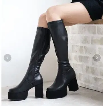 [ 새상품급 ] VIVIAN 통굽 스트레치 롱 부츠 블랙 사이드 지퍼 L