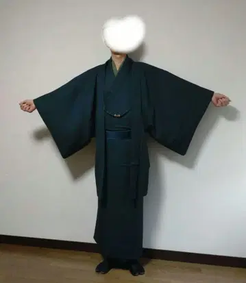 남자 다크 그린 계열 기모노 세트 실크 100% 펄 가공