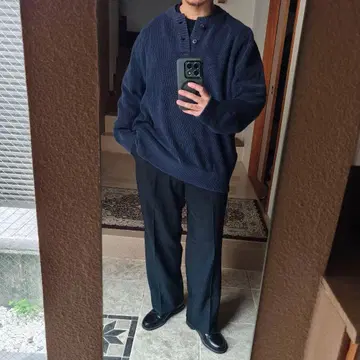 Eddie Bauer 에디 바우어 하프 버튼 코튼 니트 네이비