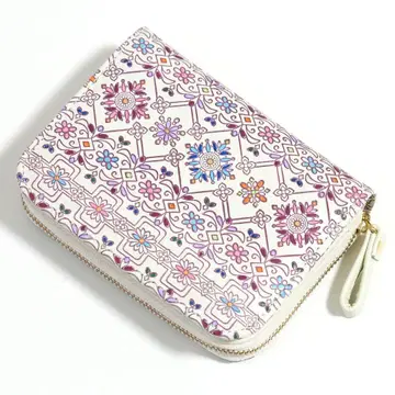 [ 미사용 새상품 ] 유젠 문고 꽃무늬 접이식 지갑 천연 가죽 일본제