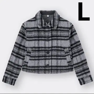 새상품 지유 GU 샤기 체크 블루종 그레이 블랙 L