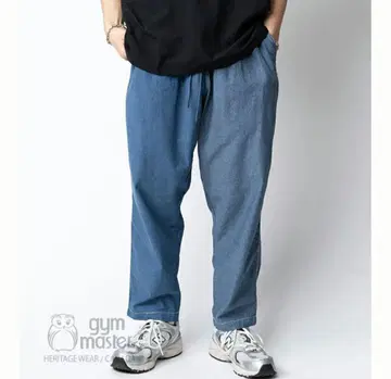 짐 마스터 샴브레이 테이퍼드 팬츠 M 클레이지 패턴 데님풍