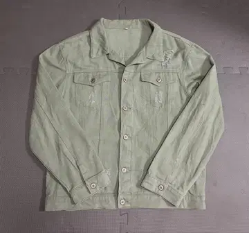 [ 빈티지 가공 ] 데미지 컬러 G 데님 자켓 민트 그린