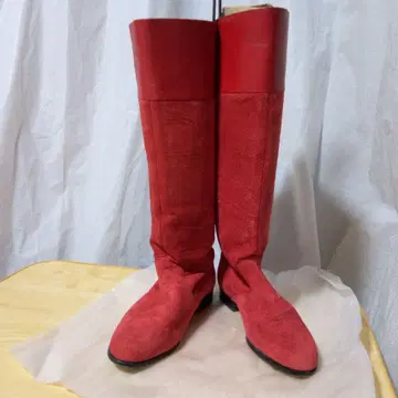 스웨이드, 가죽, 롱 부츠 빨간색, 23cm 중고