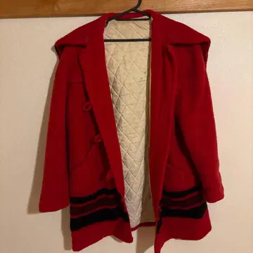 레드 플리스 더플 코트 스트라이프