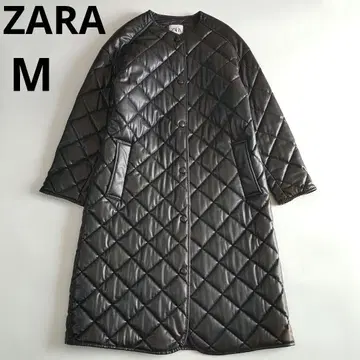 새상품급 ZARA 여성용 인조 가죽 퀼팅 롱 코트 블랙 M