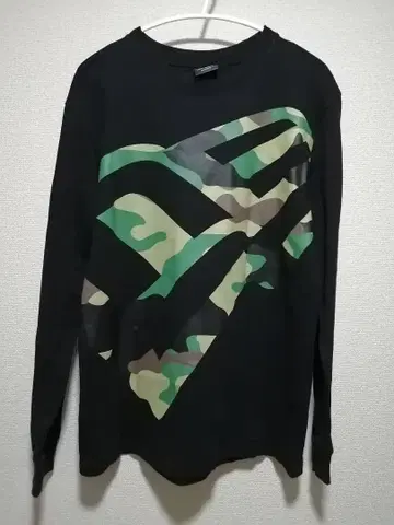 NEW ERA 블랙 카모플라쥬 로고 긴팔 T셔츠 M 사이즈 롱T