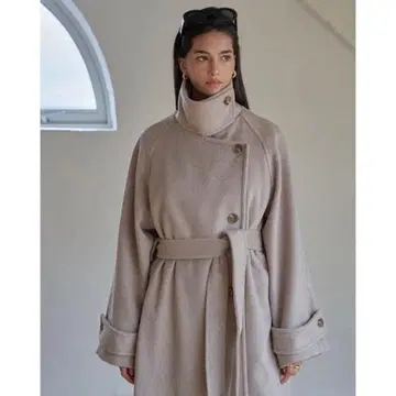 nugu Chelsea 하이넥 버튼 울 롱 코트