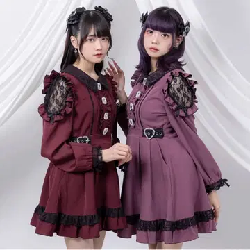 반짝반짝 비쥬 레이스 겹침 프릴 원피스 유메텐보 3L