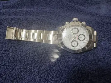 R명사 화이트 다이얼 스테인리스 스틸 크로노그래프 손목시계