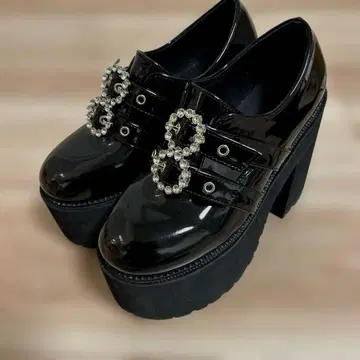 BUBBLES 더블 버클 통굽 신발 블랙 36