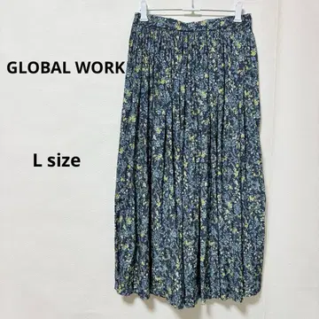GLOBAL WORK 플리츠 스커트 L 꽃무늬 네이비 허리밴딩