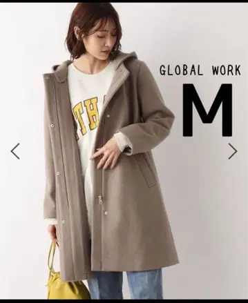 GLOBAL WORK 후드 부착 롱 코트 M 베이지
