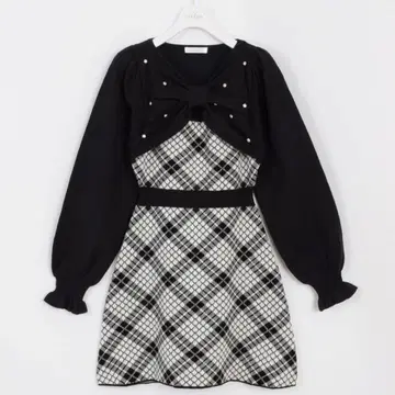 evelyn 에블린 긴팔 체크 리본 니트 블랙