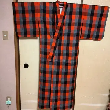 [ 미사용 ] 울 기모노 격자