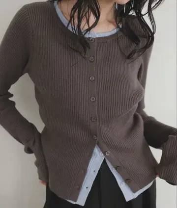 LIAN / 레이어드 바이컬러 크루넥 가디건