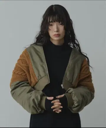 Happy John 니트 도킹 MA-1 카키