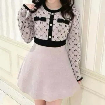 에블린 모노그램 니트 OP 원피스 핑크