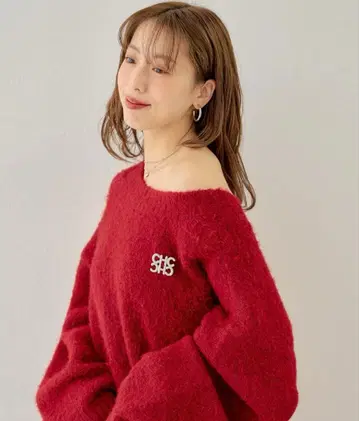 CHICO 레드 오프숄더 니트 원피스