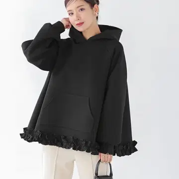 fitmore 핏모어 밑단 프릴 텐트 라인 후디 블랙