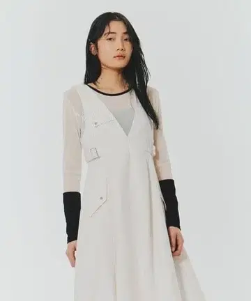 UNITED TOKYO 벌룬 클리어 오버롤 스커트 화이트