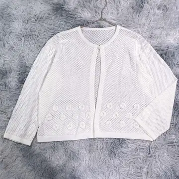 leilian [ 11 ] 시스루 니트 가디건 화이트 코튼 린넨 여성용