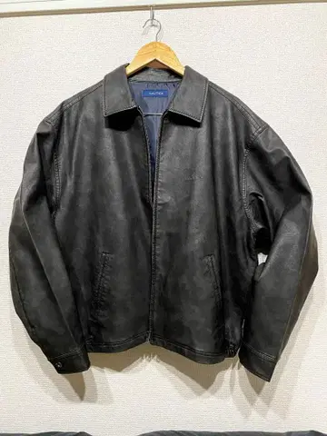 NAUTICA 지퍼 블루종 레더 레드