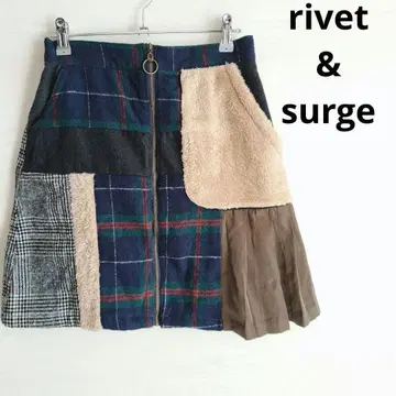 리벳앤서지 스커트 패치워크 플리츠 보아 체크 꽃무늬