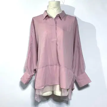 ANELUX () 이소재 믹스 셔츠 핑크 [ L ] 볼륨감 체형 커버