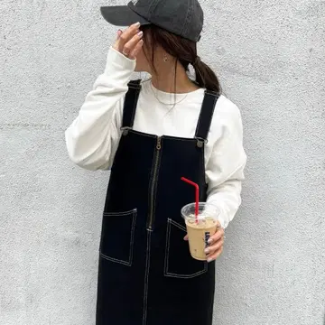 ISOOK 살로펫 오버롤 스커트 오버롤 블랙 데님