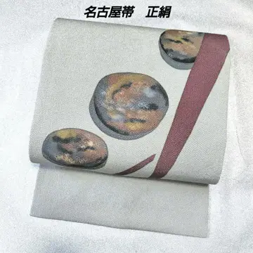 나고야 오비 순수 실크 크레이프 원단 장척 새상품급 돌담 풍경