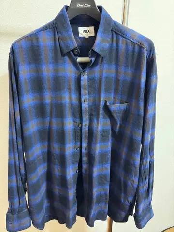 WAX 긴팔 셔츠 파랑과 브라운 체크 무늬