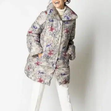 두클라쎄 경량 다운 A라인 코트 플라워 프린트 화려함 L