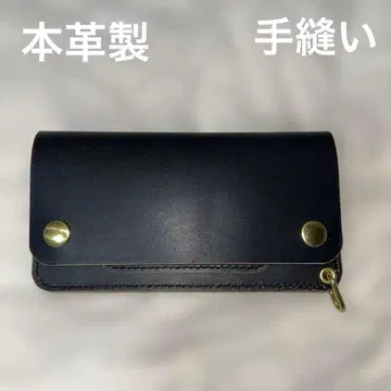 천연 가죽 롱 트래커 지갑 블랙 골드