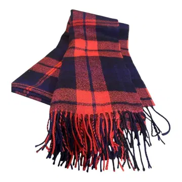 오렌지색, 빨간색, 네이비색 체크 무늬 머플러