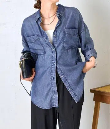 새상품 jena espace merveilleux 텐셀 데님 셔츠 m