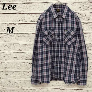 리 [ M ] 빈티지 긴팔 플란넬 셔츠 코튼 체크 무늬 네이비