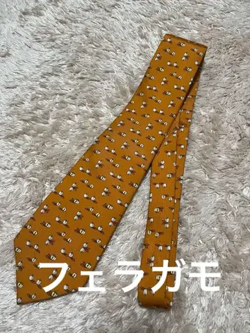 새상품급 Salvatore Ferragamo 페라가모 실크 넥타이 오렌지