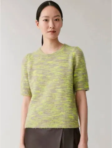 COS 코스 택 포함 미사용 새상품 퍼프 슬리브 알파카 울 배색 니트