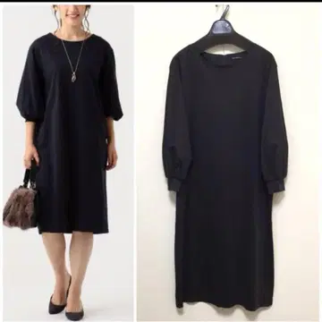 23구 벌룬 소매 무릎 기장 원피스 다크 그레이