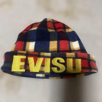 EVISU 체크 무늬 플리스 니트 모자