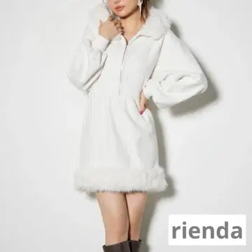 rienda 인조 모피 맨투맨 미니 원피스