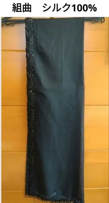 실크 100% 쿠미쿄쿠 숄 블랙