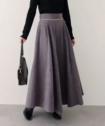 분또 스웨이드 파이핑 서큘러 스커트 (차콜 그레이)