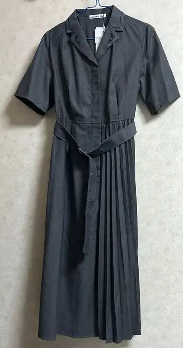 셔츠 원피스 그레이 반팔 벨트 포함