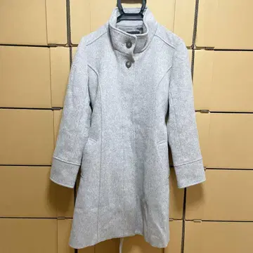 TAKA-Q 그레이 울 혼방 롱 코트 벨트 포함 스탠드 카라